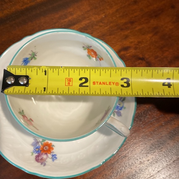 Schumann Bavaria Germany Us Zone Wild Flowers Green Rim Porcelain Teacup Saucer - Picture 6 of 14